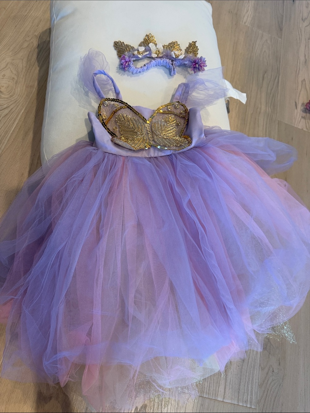 Pottery Barn Kids Lilac and Gold Fairy Tutu with Floral Crown